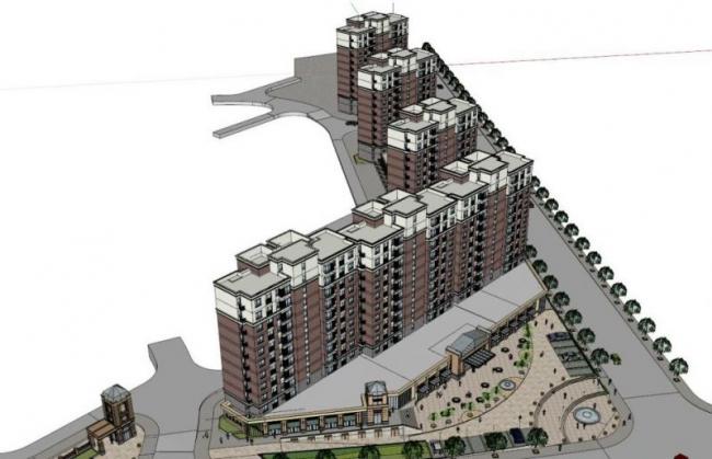 Sketchup住宅模型|高层住宅小区，底层商业，现代风格