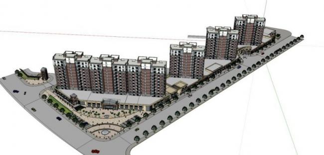 Sketchup住宅模型|高层住宅小区，底层商业，现代风格