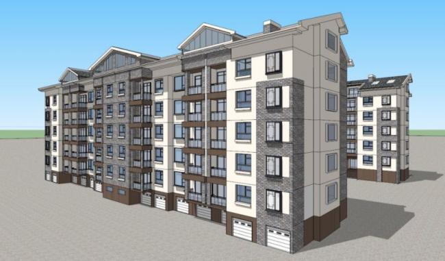Sketchup住宅模型|多层住宅，底层复式底层商业，居住建筑，现代中式风格