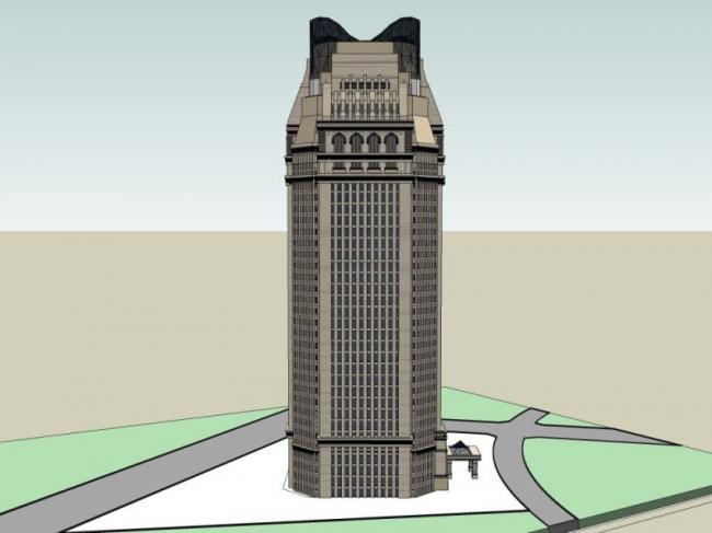 Sketchup办公模型|高层办公楼，古典风格