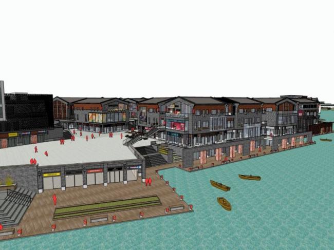 Sketchup商业模型|多层商业街，现代中式风格