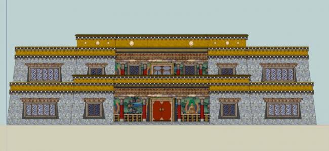 Sketchup文化模型|多层活动中心，文化建筑，藏式风格
