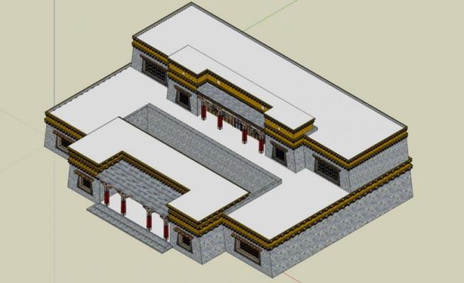 Sketchup文化模型|多层活动中心，文化建筑，藏式风格