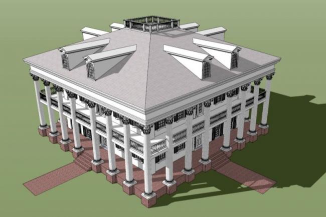 Sketchup住宅模型|坡顶，回廊式欧洲风格小楼，古典风格