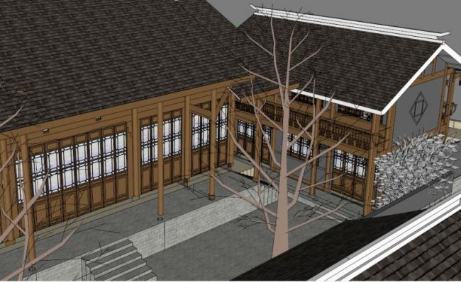 Sketchup住宅模型|中式落院，低层