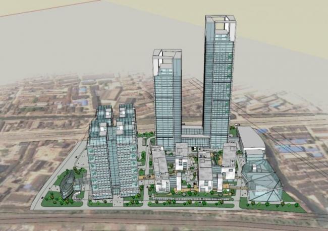 Sketchup办公模型|超高层办公楼，底层商业，现代风格