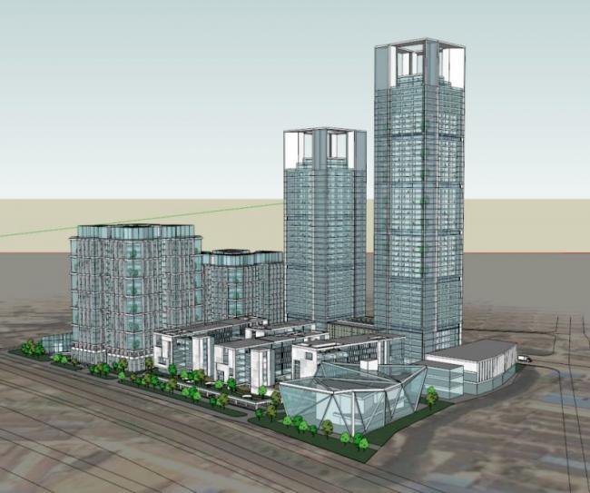 Sketchup办公模型|超高层办公楼，底层商业，现代风格
