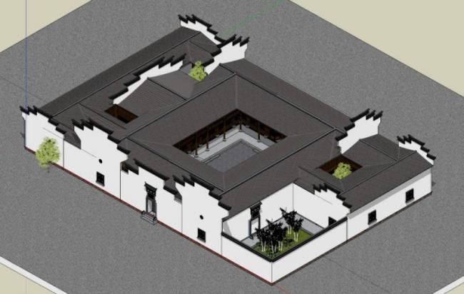 Sketchup住宅模型|徽派民居，中式风格，内院