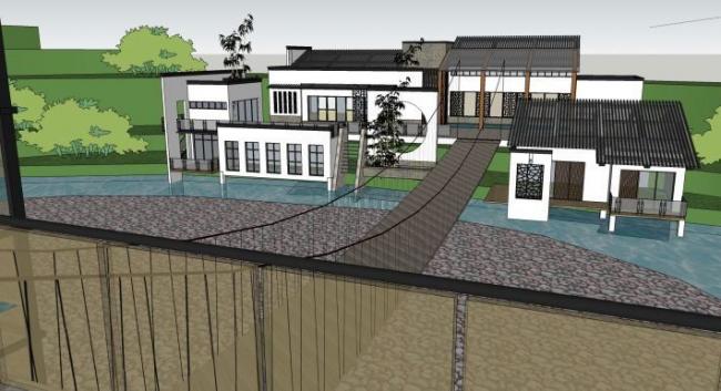 Sketchup酒店模型|多层度假村，现代中式风格