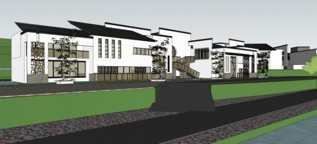 Sketchup酒店模型|多层度假村，现代中式风格