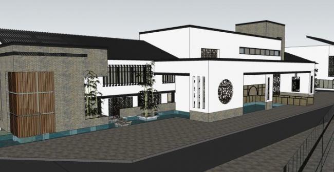 Sketchup酒店模型|多层度假村，现代中式风格