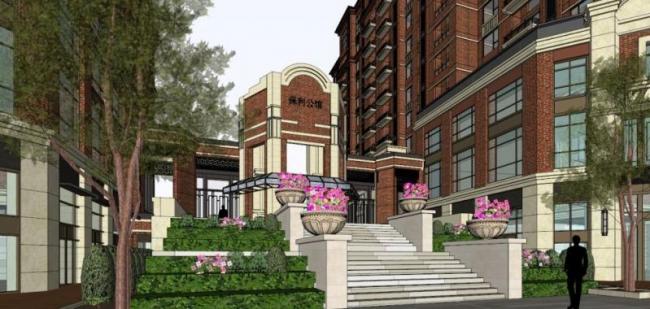 Sketchup住宅模型|高层住宅，沿街商业，古典风格