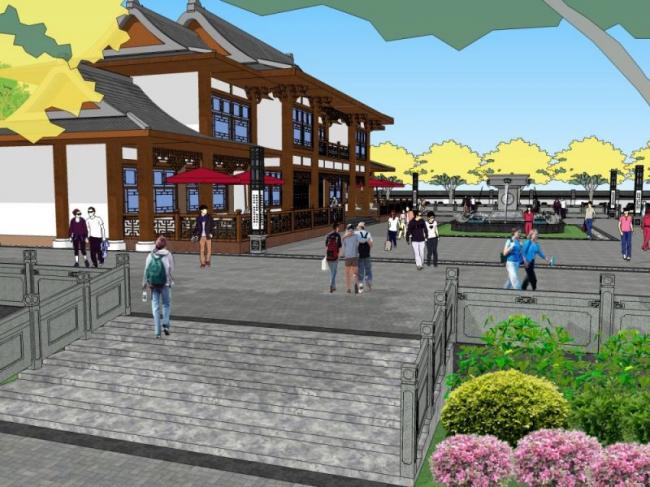 Sketchup景观模型|入口广场，公园景观，中式风格