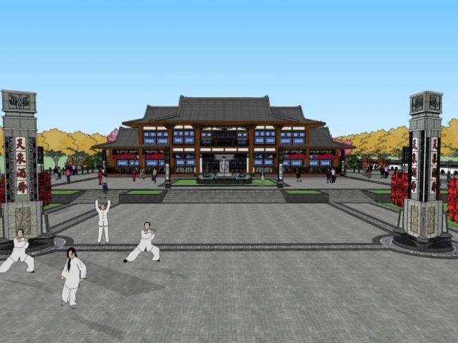 Sketchup景观模型|入口广场，公园景观，中式风格