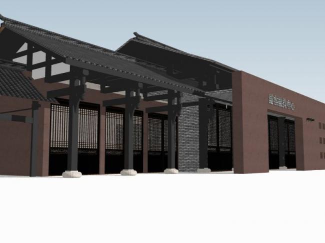 Sketchup办公模型|接待中心，现代中式风格