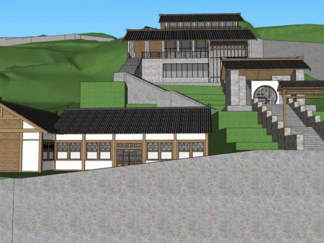 Sketchup文化模型|多层文化馆，文化建筑，中式风格