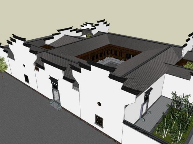 Sketchup住宅模型|徽派民居，中式风格