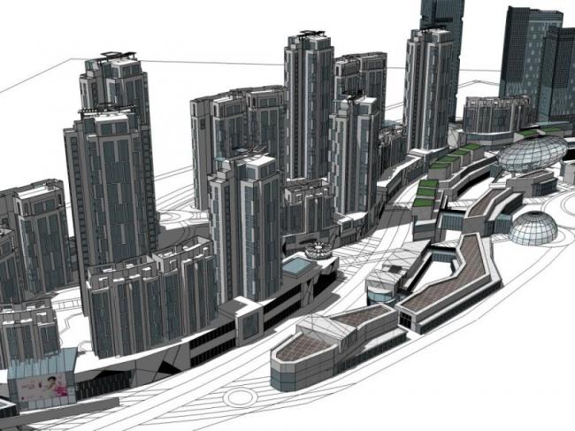 Sketchup综合体模型|超高层城市综合体，现代风格