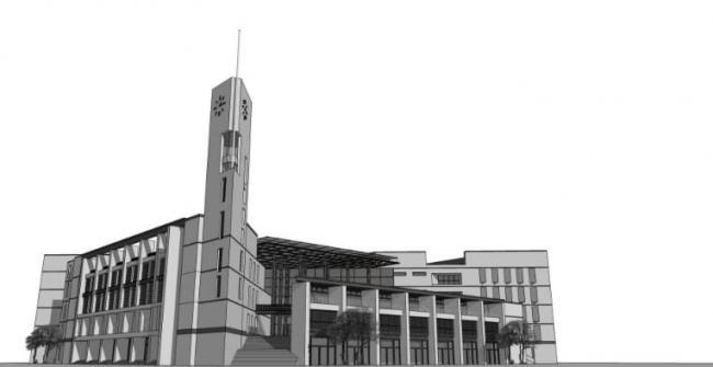 Sketchup文化模型|多层图书馆，文化建筑，现代风格