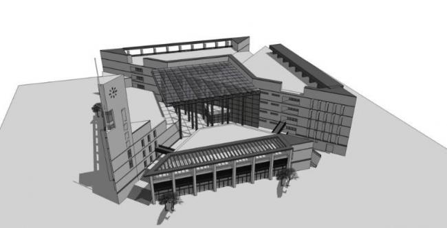 Sketchup文化模型|多层图书馆，文化建筑，现代风格
