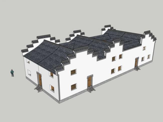 Sketchup古建筑模型|多层祠堂，中式风格，古建