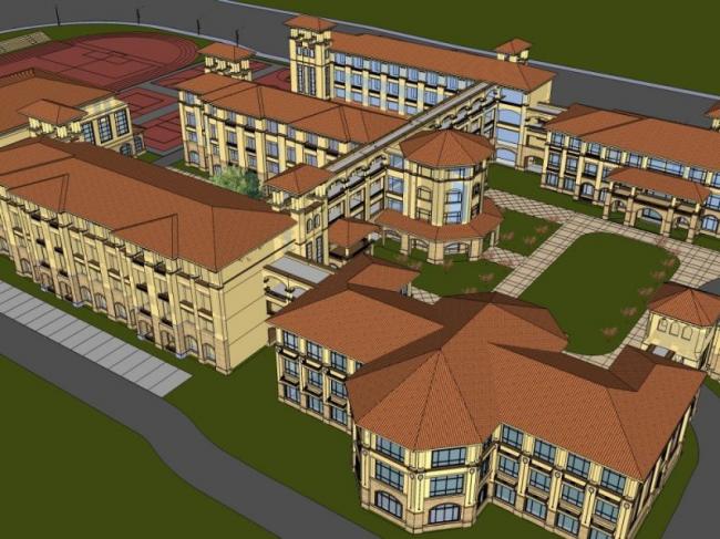 Sketchup学校模型|多层学校，校园教育建筑，古典风格