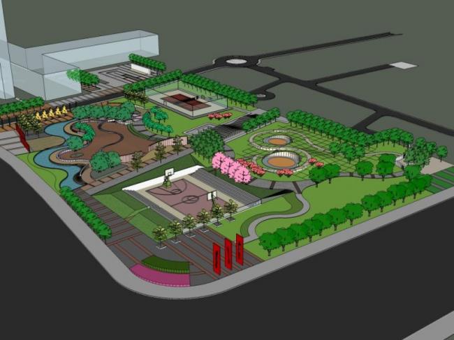 Sketchup景观模型|公园景观，现代风格