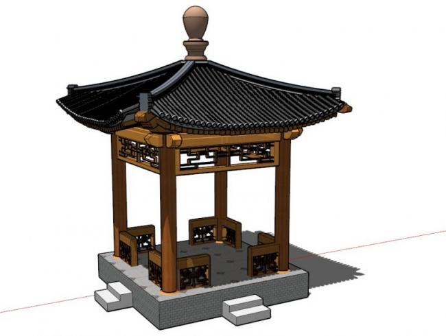 Sketchup小品模型|四角亭，中式风格，小品