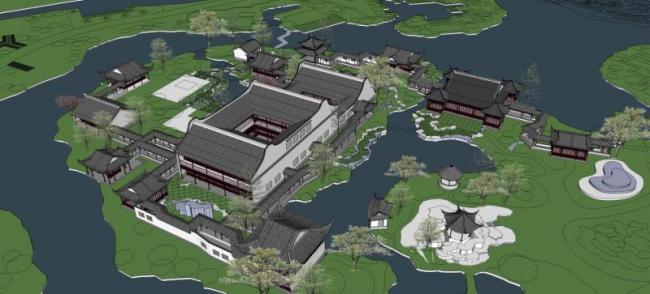 Sketchup古建筑模型|中式园林，中式风格，古建