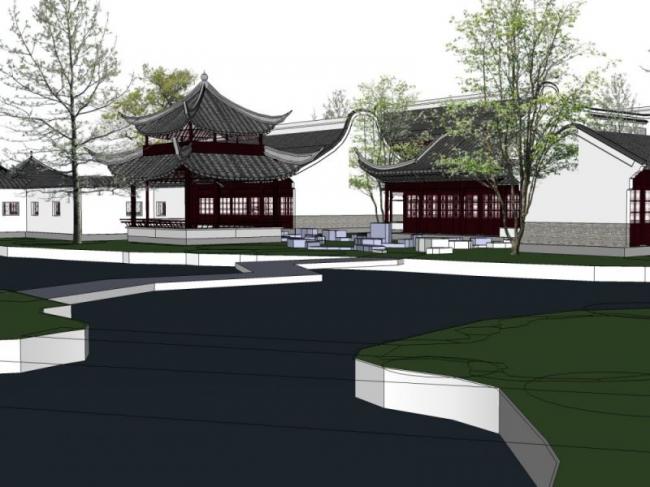 Sketchup古建筑模型|中式园林，中式风格，古建