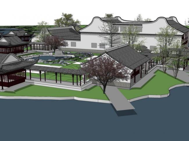 Sketchup古建筑模型|中式园林，中式风格，古建