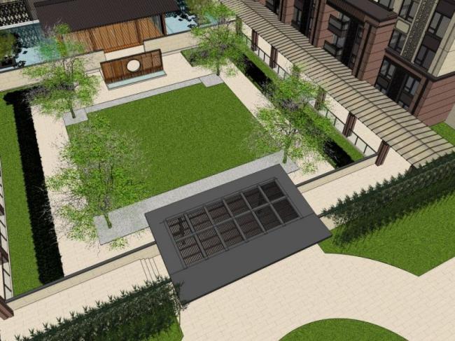 Sketchup景观模型|住宅景观，中式风格