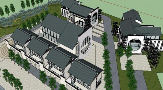 Sketchup办公模型|公园配套，中式风格，中式公园配套服务区模型