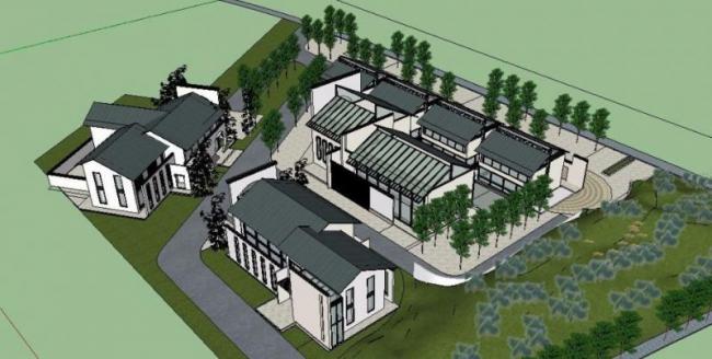 Sketchup办公模型|公园配套，中式风格，中式公园配套服务区模型