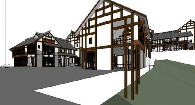 Sketchup商业模型|商业街，现代中式风格