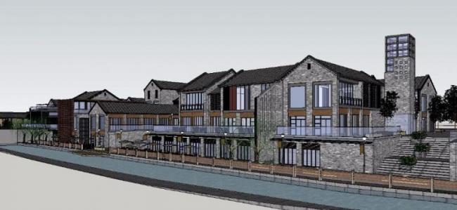 Sketchup商业模型|商业街，现代中式风格