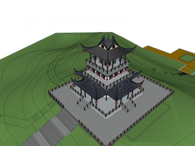 Sketchup古建筑模型|多层楼阁，中式风格，古建