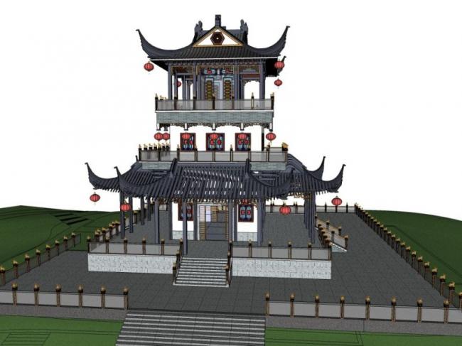 Sketchup古建筑模型|多层楼阁，中式风格，古建