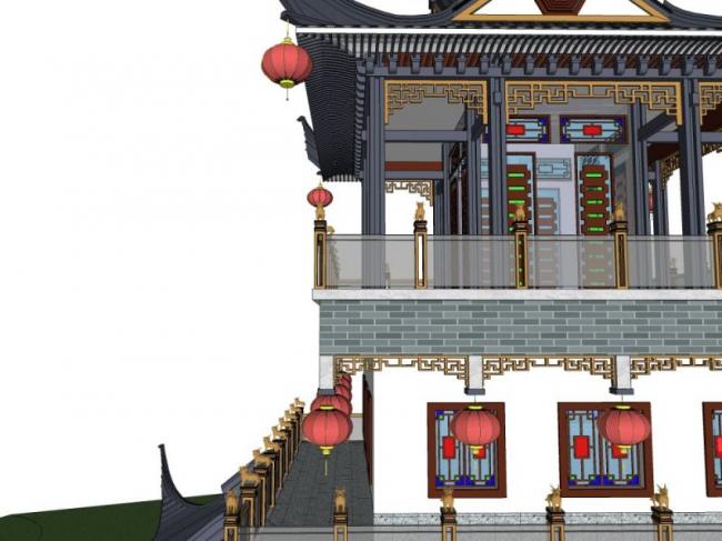Sketchup古建筑模型|多层楼阁，中式风格，古建