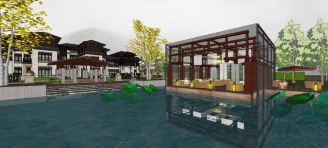 Sketchup商业模型|多层会所，现代中式风格