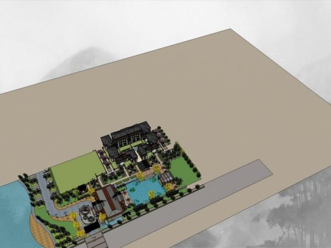 Sketchup商业模型|多层会所，现代中式风格