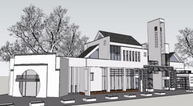 Sketchup办公模型|多层办公楼，现代中式风格