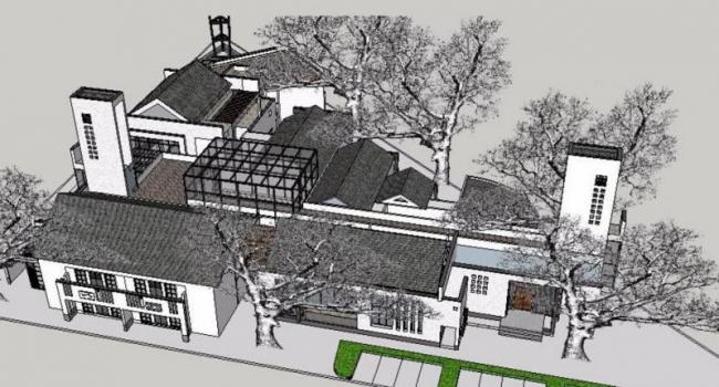 Sketchup办公模型|多层办公楼，现代中式风格