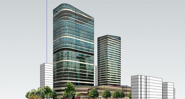 Sketchup办公模型|高层办公楼，底层商业，现代风格