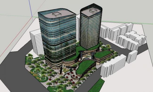 Sketchup办公模型|高层办公楼，底层商业，现代风格