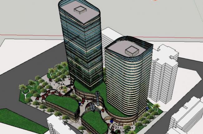 Sketchup办公模型|高层办公楼，底层商业，现代风格
