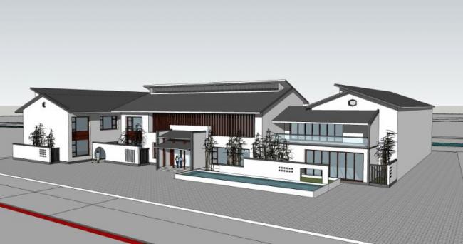 Sketchup商业模型|低层会所，现代中式风格