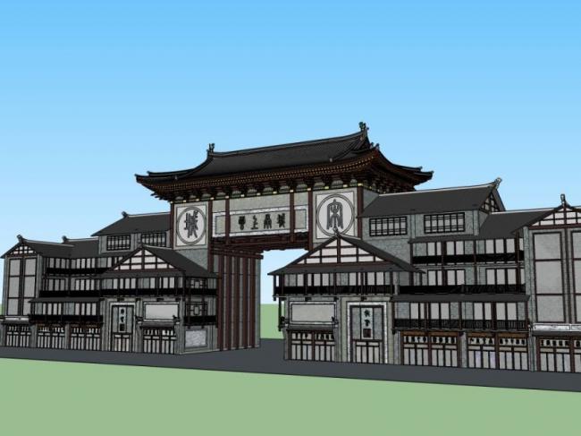 Sketchup商业模型|多层商业街，中式风格