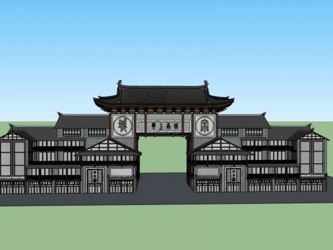Sketchup商业模型|多层商业街，中式风格