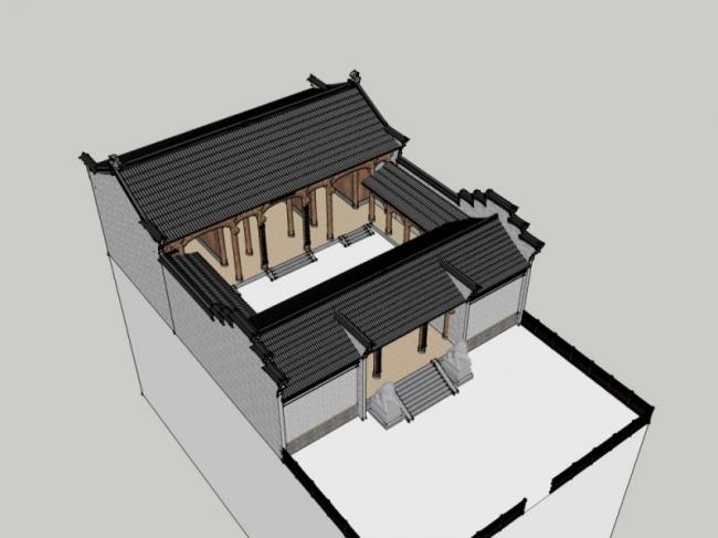 Sketchup古建筑模型|多层祠堂，古建筑，中式风格